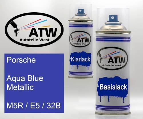 Porsche, Aqua Blue Metallic, M5R / E5 / 32B: 400ml Sprühdose + 400ml Klarlack - Set, von ATW Autoteile West.